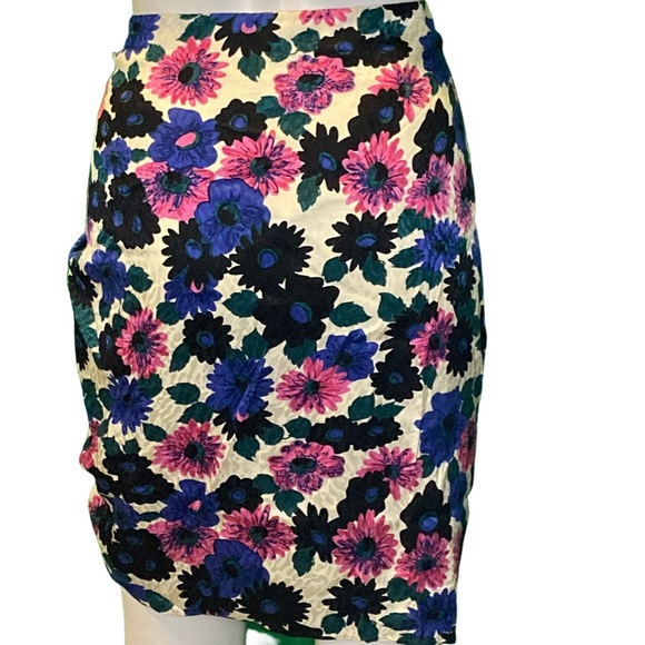 NWT Veronica Beard Pink Multi Floral Jacquard Ruched Stretch Silk Skirt - Sz 10 - Picture 4 of 8